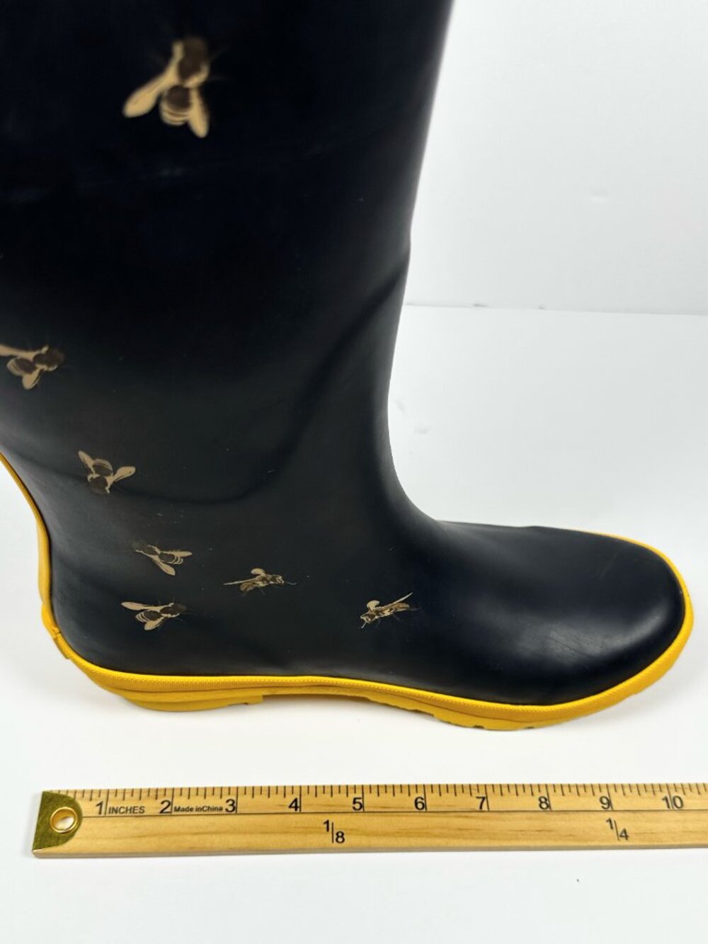 Serra Rain Boots Size US 8 Navy Blue Yellow Bee Print Wellies Rubber Waterproof - Picture 4 of 16